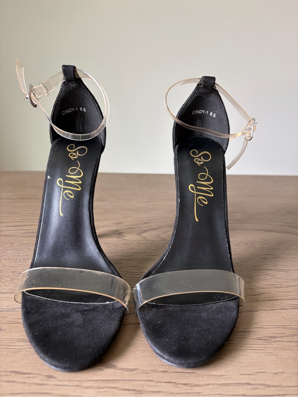 So Me Black Heels with Clear Straps